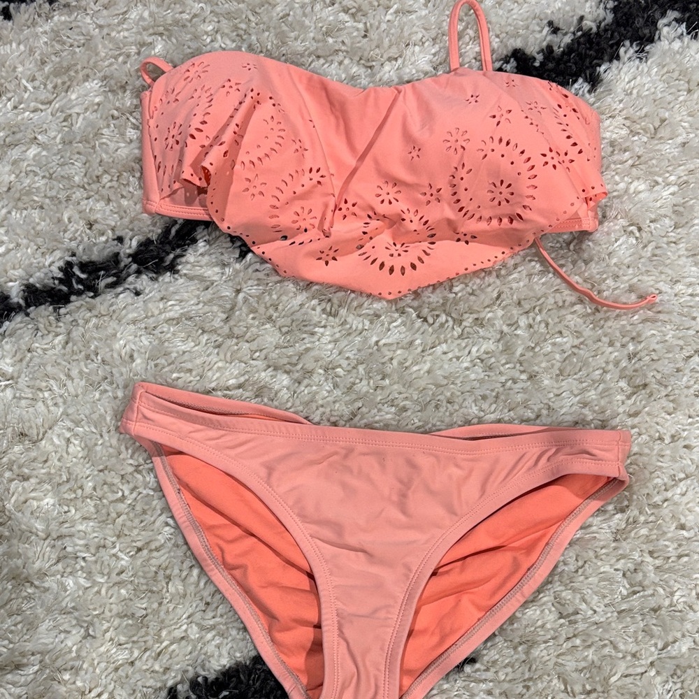 Coral Eyelet Bikini Set